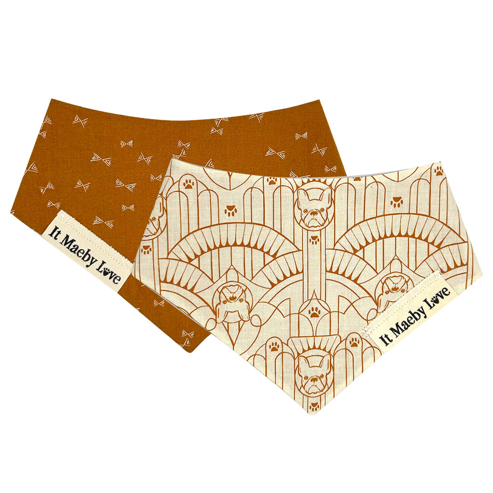 Art Deco Frenchy/Caramel Bows Reversible Dog Bandana