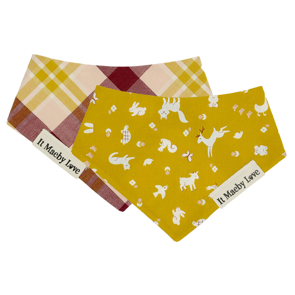 Mustard Critters/Grape & Mustard Plaid Reversible Dog Bandana