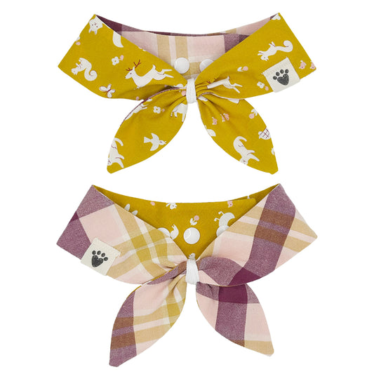 Mustard Critters/Grape & Mustard Plaid Reversible Dog Neckerchief