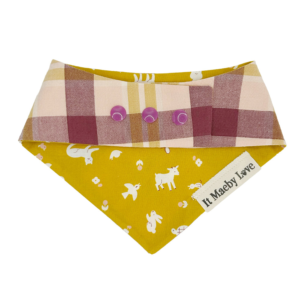 Mustard Critters/Grape & Mustard Plaid Reversible Dog Bandana
