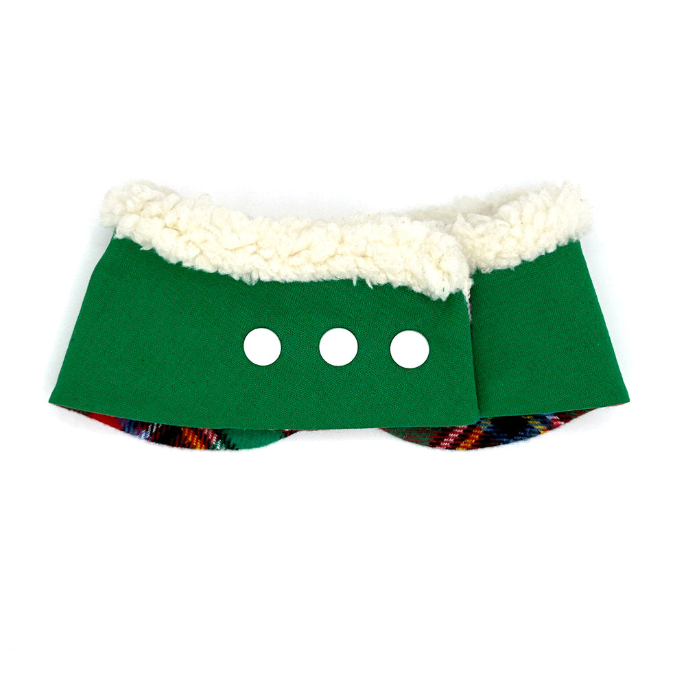 Green Christmas Plaid/Green Cotton Dog Peter Pan Collar with Sherpa Trim