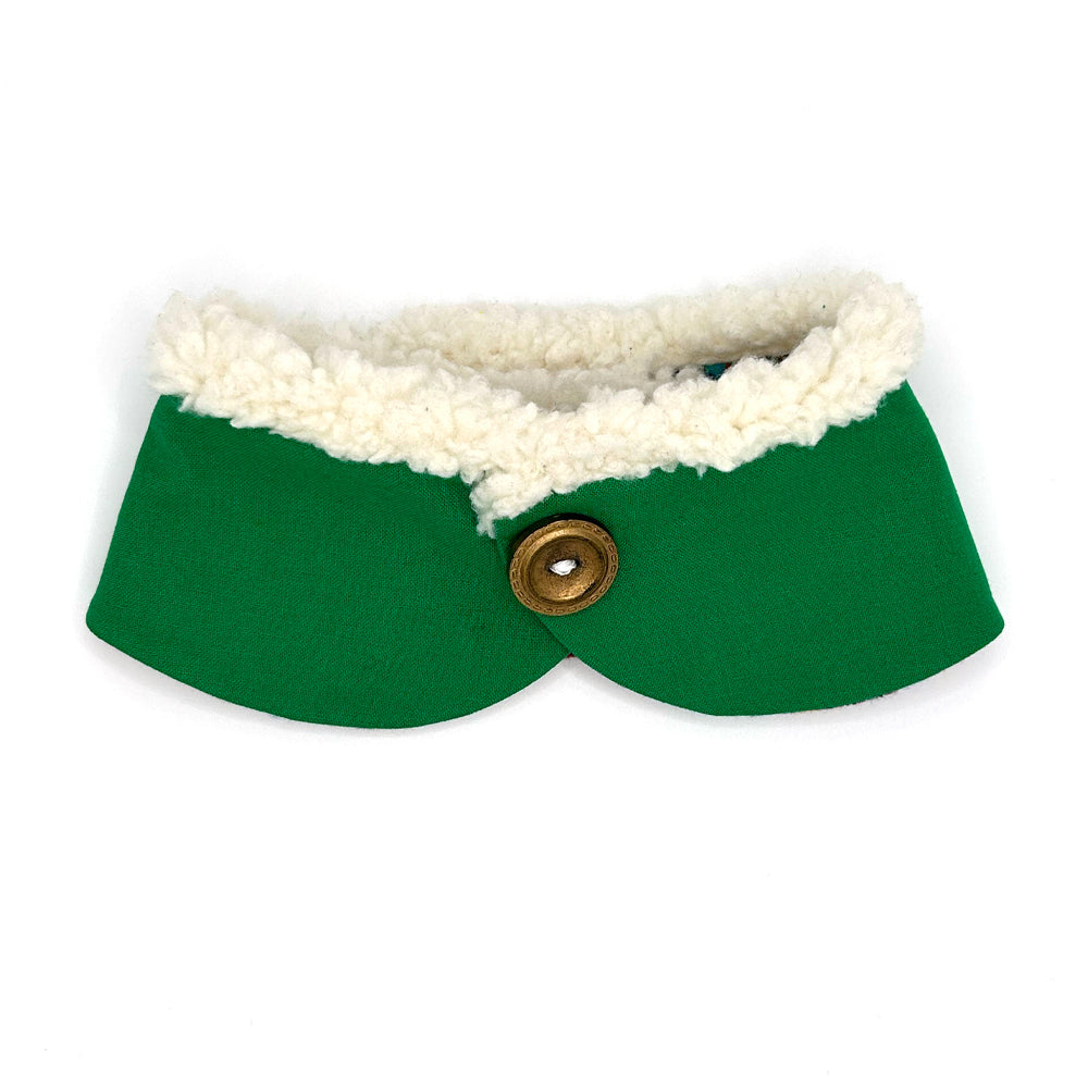 Green Christmas Plaid/Green Cotton Dog Peter Pan Collar with Sherpa Trim
