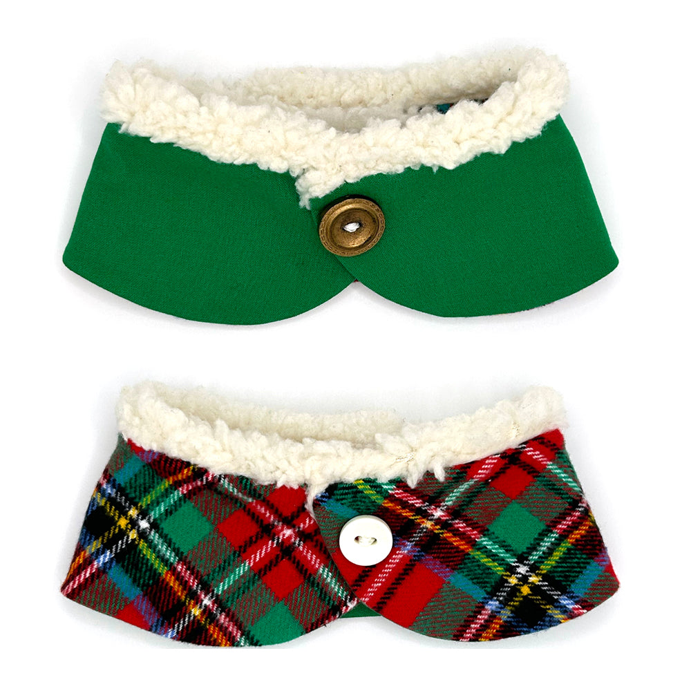 Green Christmas Plaid/Green Cotton Dog Peter Pan Collar with Sherpa Trim