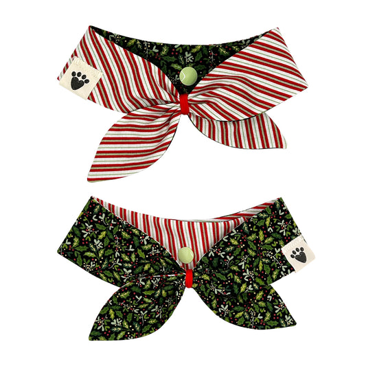 Holly Days/Red & Green Stripes Reversible Dog Neckerchief