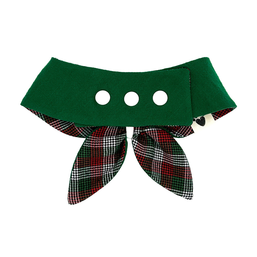 Peppermint Stick Plaid/Holly Green Reversible Dog Neckerchief