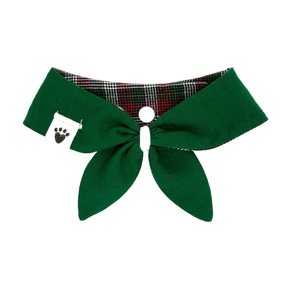 Peppermint Stick Plaid/Holly Green Reversible Dog Neckerchief