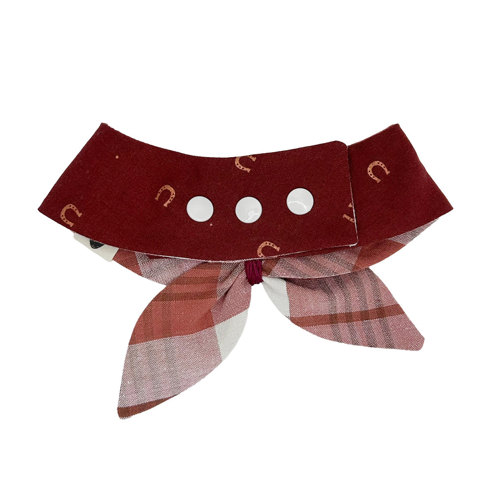 Lucky Horseshoes/Burgundy & Cream Plaid Reversible Dog Neckerchief