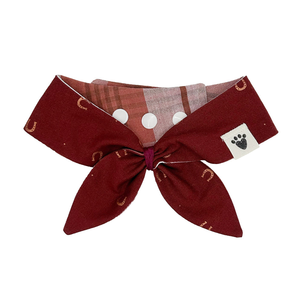 Lucky Horseshoes/Burgundy & Cream Plaid Reversible Dog Neckerchief