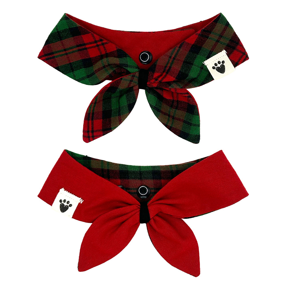 Jingle Paws Plaid/Reindeer Red Reversible Dog Neckerchief