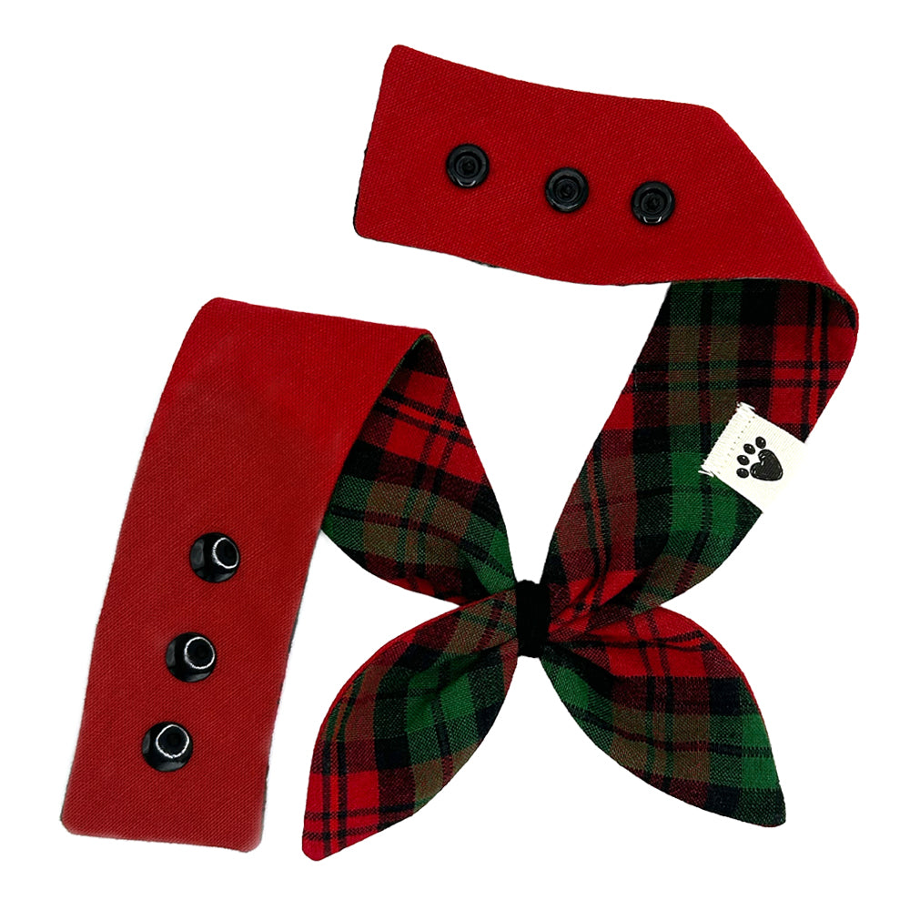 Jingle Paws Plaid/Reindeer Red Reversible Dog Neckerchief