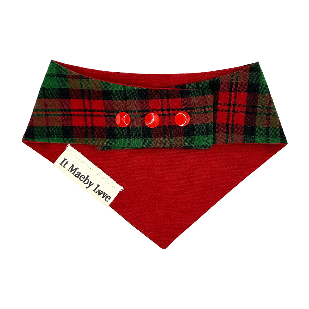 Jingle Paws Plaid/Reindeer Red Reversible Dog Bandana