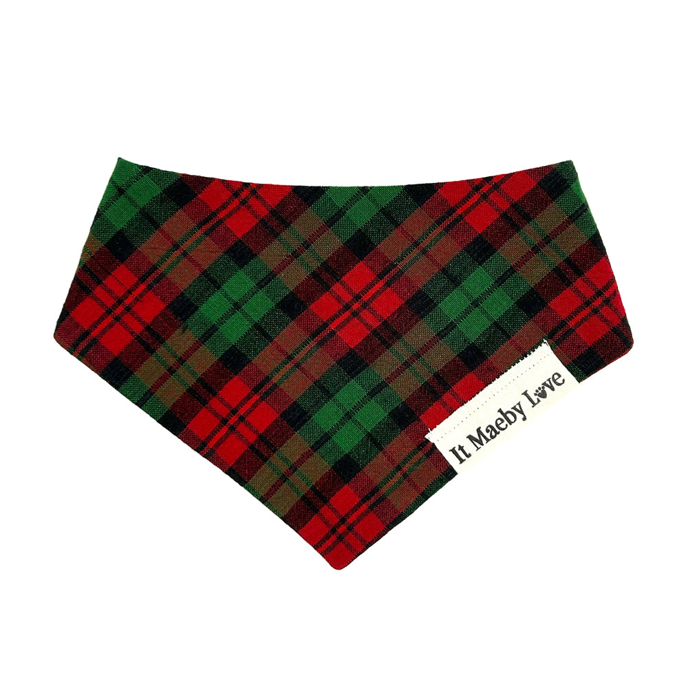 Jingle Paws Plaid/Reindeer Red Reversible Dog Bandana