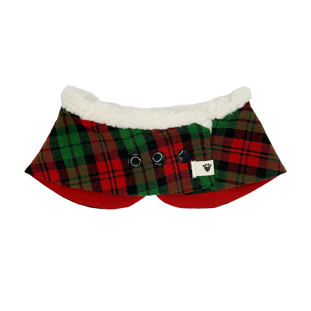 Jingle Paws Plaid/Reindeer Red Peter Pan Collar with Sherpa Trim