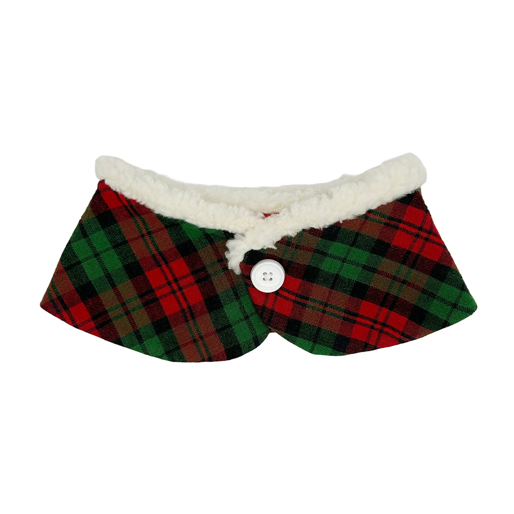 Jingle Paws Plaid/Reindeer Red Peter Pan Collar with Sherpa Trim