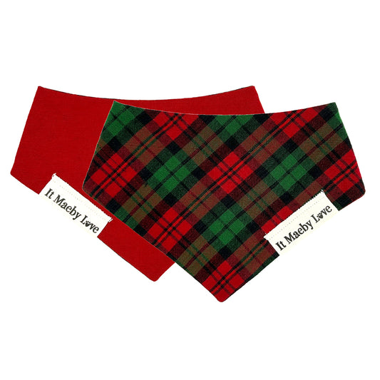 Jingle Paws Plaid/Reindeer Red Reversible Dog Bandana
