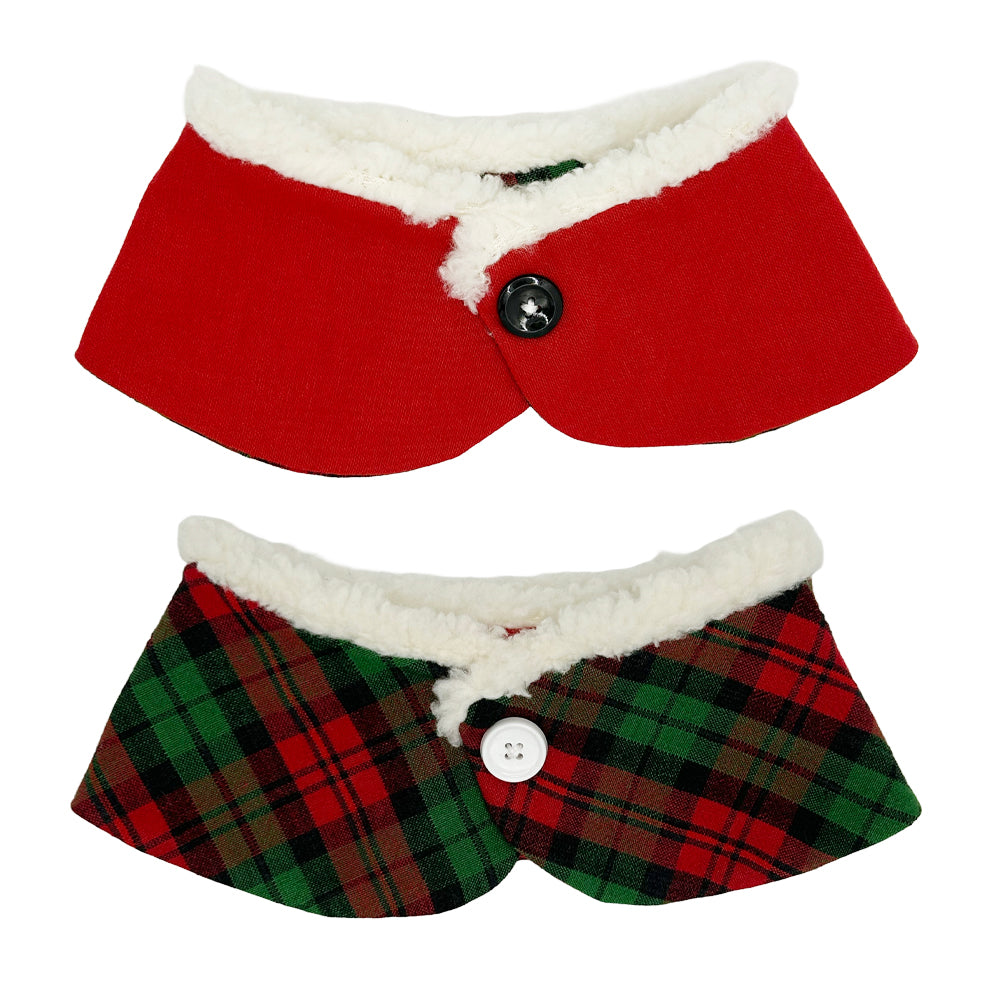 Jingle Paws Plaid/Reindeer Red Peter Pan Collar with Sherpa Trim
