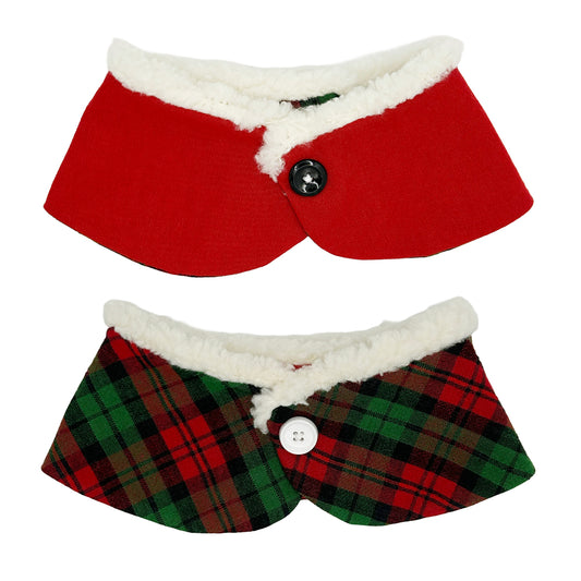 Jingle Paws Plaid/Reindeer Red Peter Pan Collar with Sherpa Trim