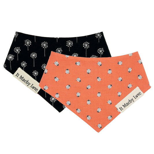 Ladybug Luck/Tuxedo Dandelions Reversible Dog Bandana