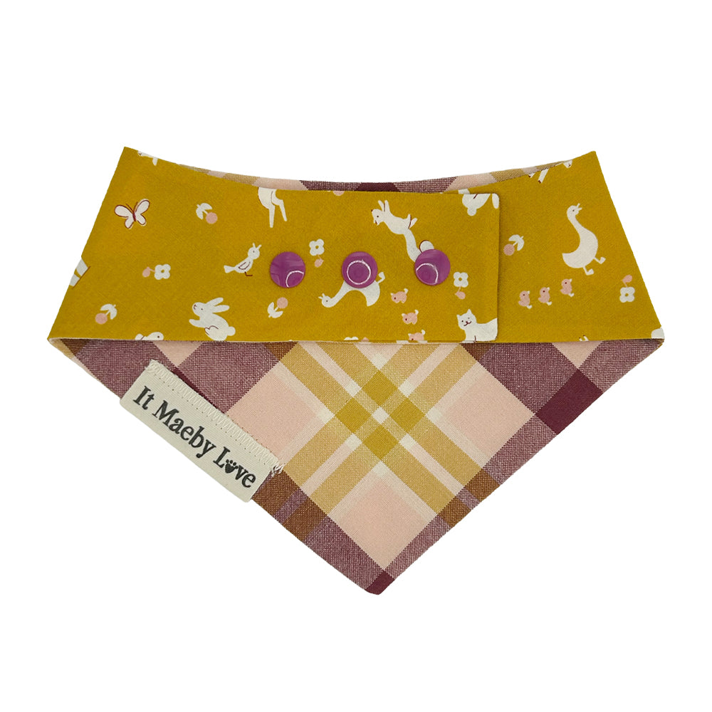 Mustard Critters/Grape & Mustard Plaid Reversible Dog Bandana