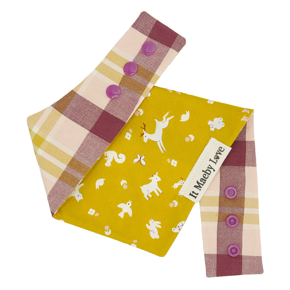 Mustard Critters/Grape & Mustard Plaid Reversible Dog Bandana