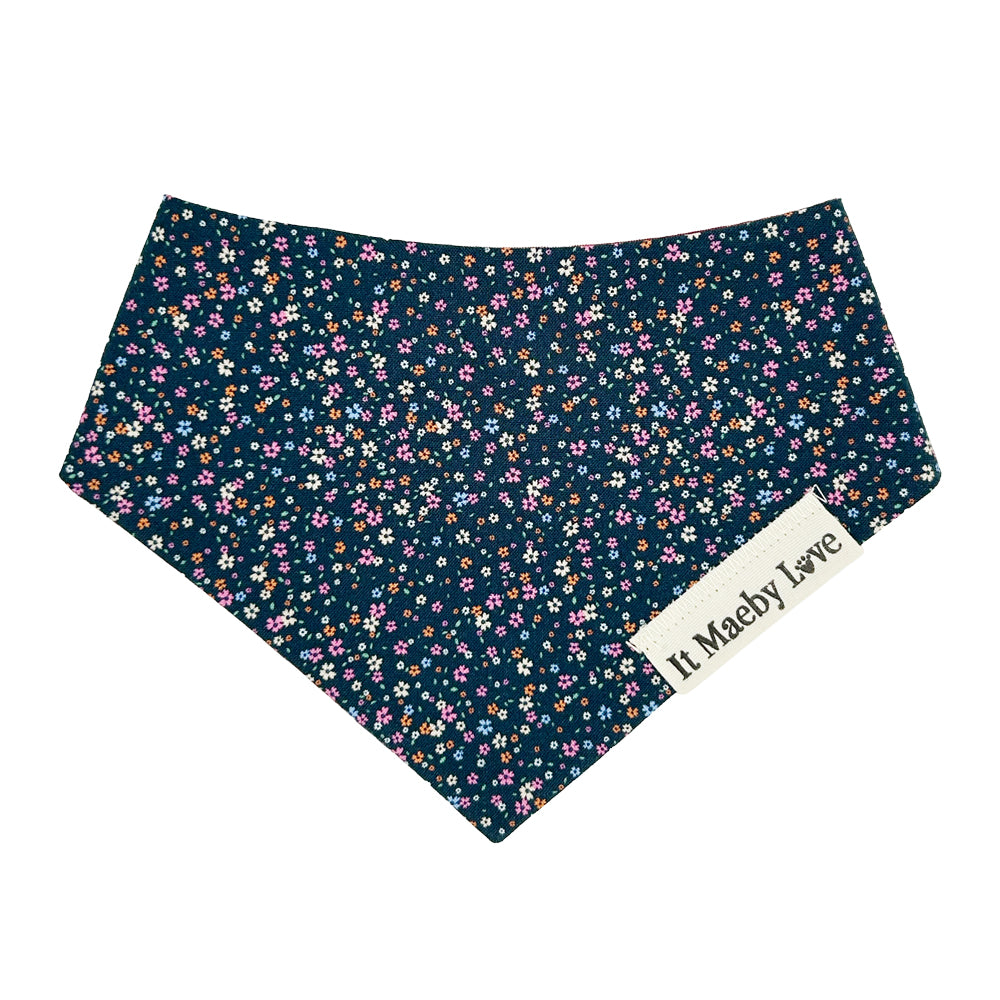 Navy Mini Floral/Blue, Burgundy & Cream Plaid Reversible Dog Bandana