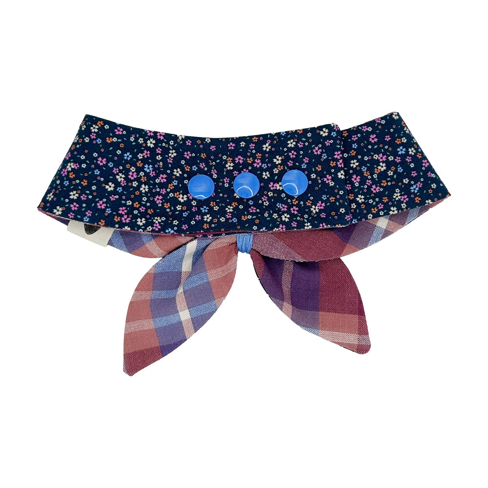 Navy Mini Floral/Blue, Burgundy & Cream Plaid Reversible Dog Neckerchief