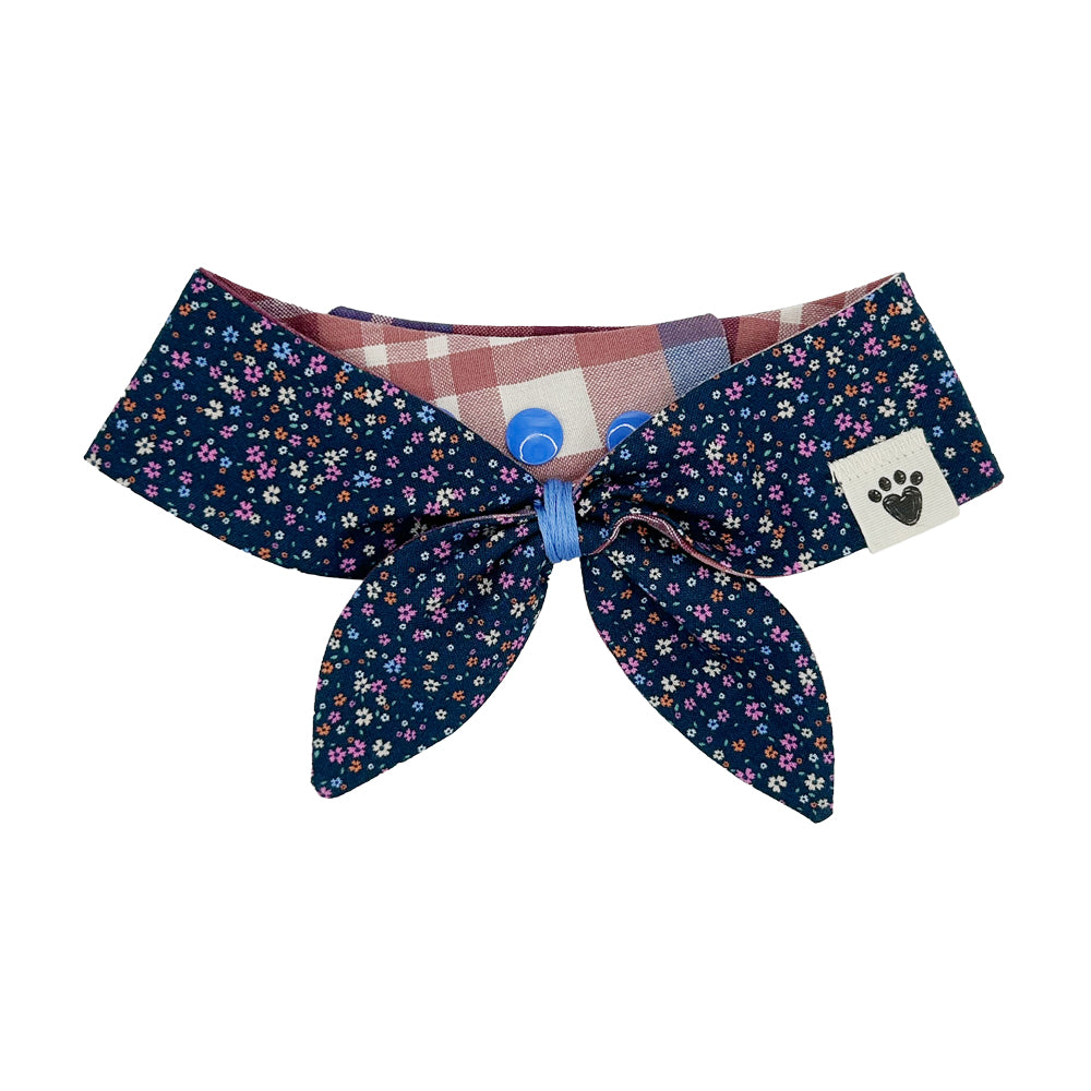 Navy Mini Floral/Blue, Burgundy & Cream Plaid Reversible Dog Neckerchief