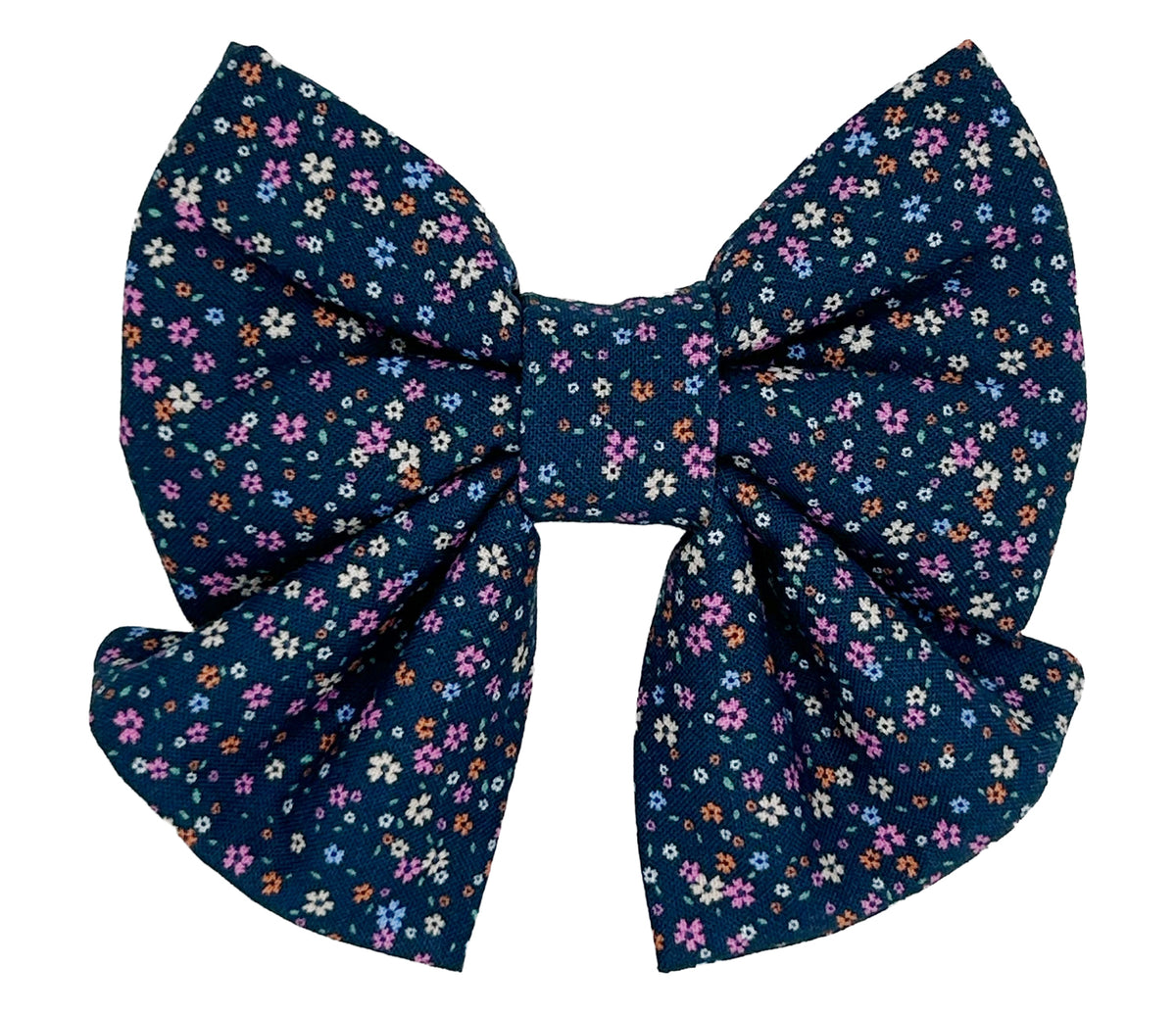 Navy Mini Floral Pet Sailor Bow Tie