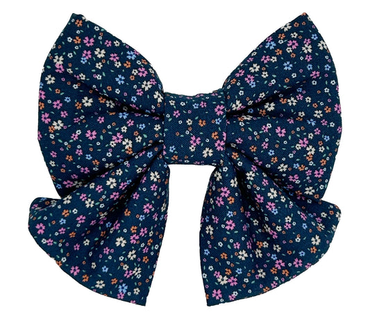 Navy Mini Floral Pet Sailor Bow Tie