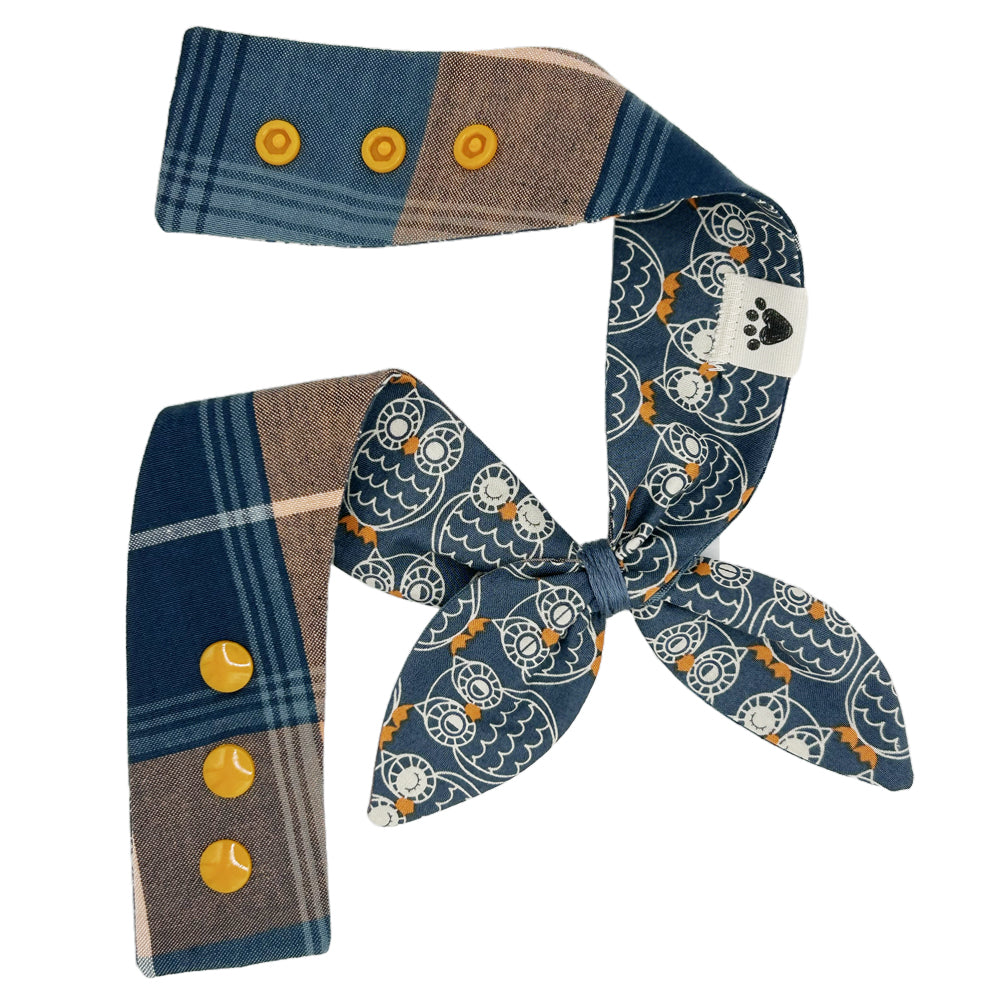 OWLaween/Steel Blue & Orange Plaid Reversible Dog Neckerchief