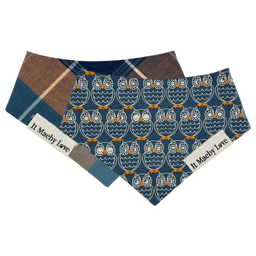 OWLaween/Steel Blue & Orange Plaid Reversible Dog Bandana