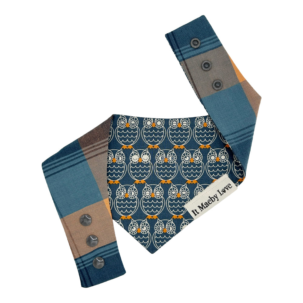 OWLaween/Steel Blue & Orange Plaid Reversible Dog Bandana