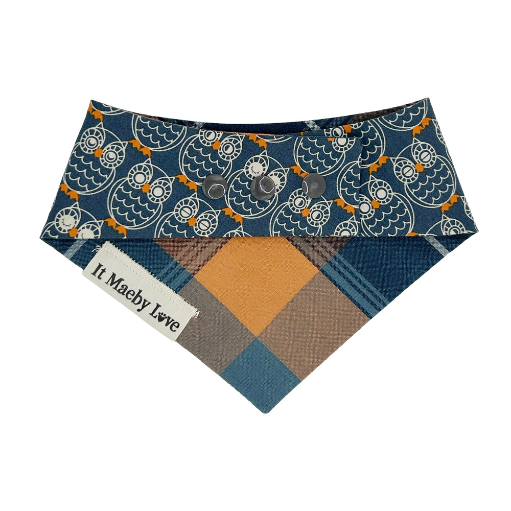 OWLaween/Steel Blue & Orange Plaid Reversible Dog Bandana