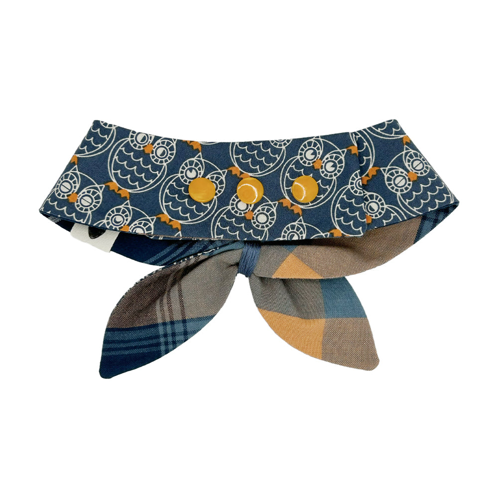 OWLaween/Steel Blue & Orange Plaid Reversible Dog Neckerchief