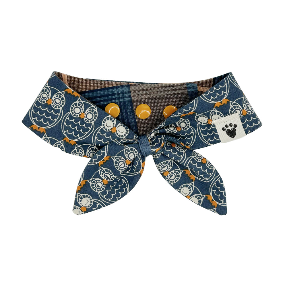 OWLaween/Steel Blue & Orange Plaid Reversible Dog Neckerchief