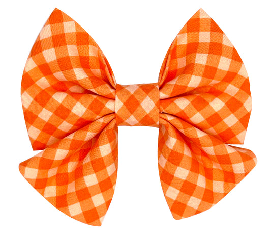 Bright Orange Gingham Pet Sailor Bow Tie