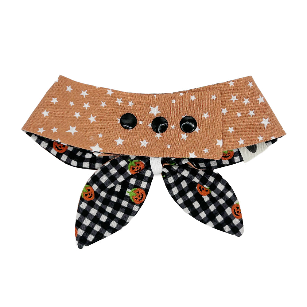 B&W Gingham Pumpkins/Stars on Pumpkin Reversible Dog Neckerchief