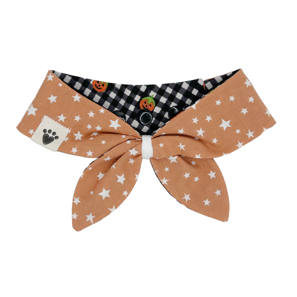 B&W Gingham Pumpkins/Stars on Pumpkin Reversible Dog Neckerchief