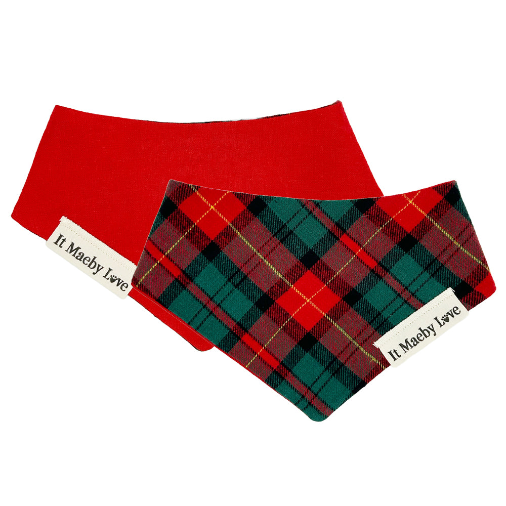 Pajama Plaid/Candy Cane Red Reversible Dog Bandana