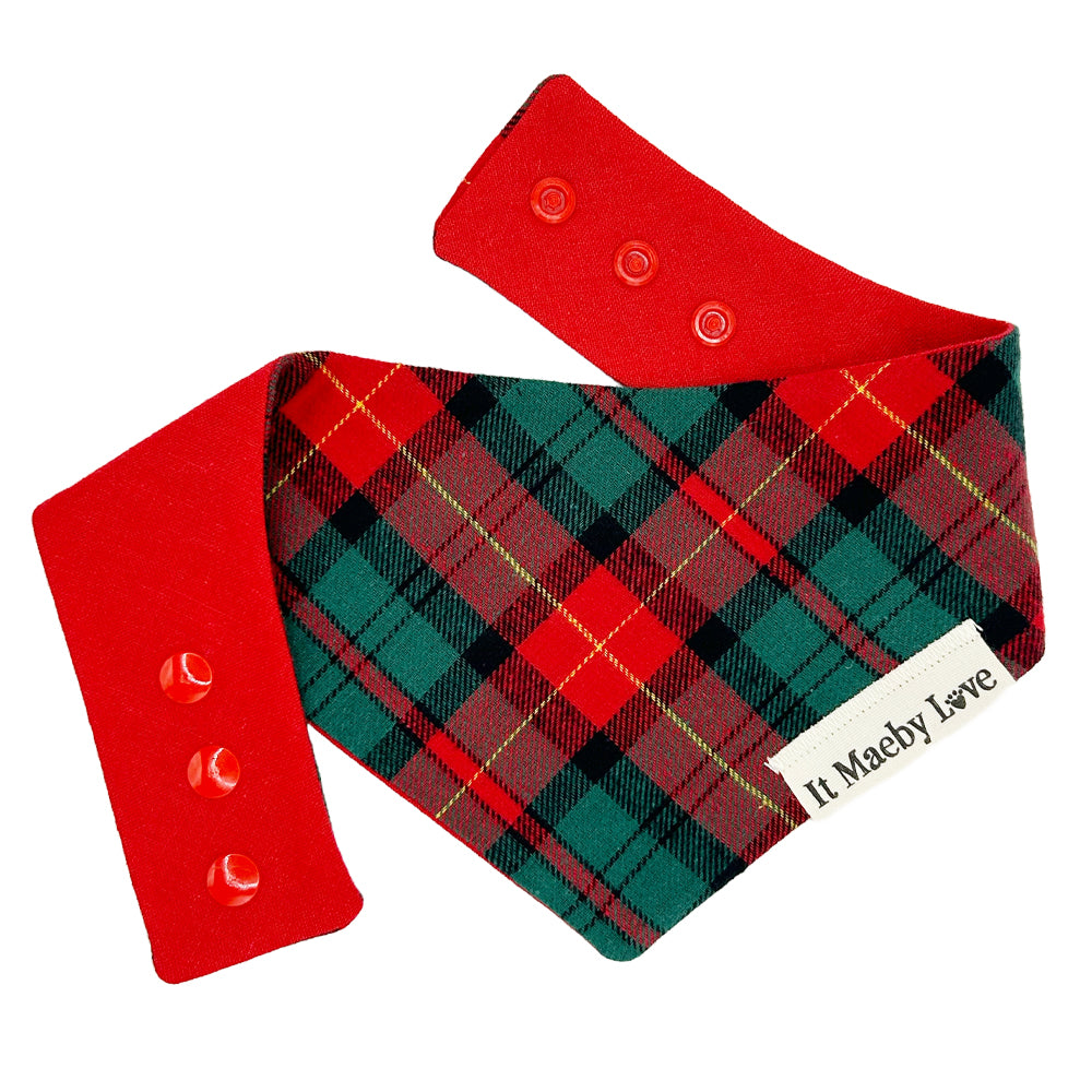 Pajama Plaid/Candy Cane Red Reversible Dog Bandana