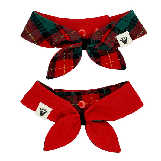 Pajama Plaid/Candy Cane Red Reversible Dog Neckerchief