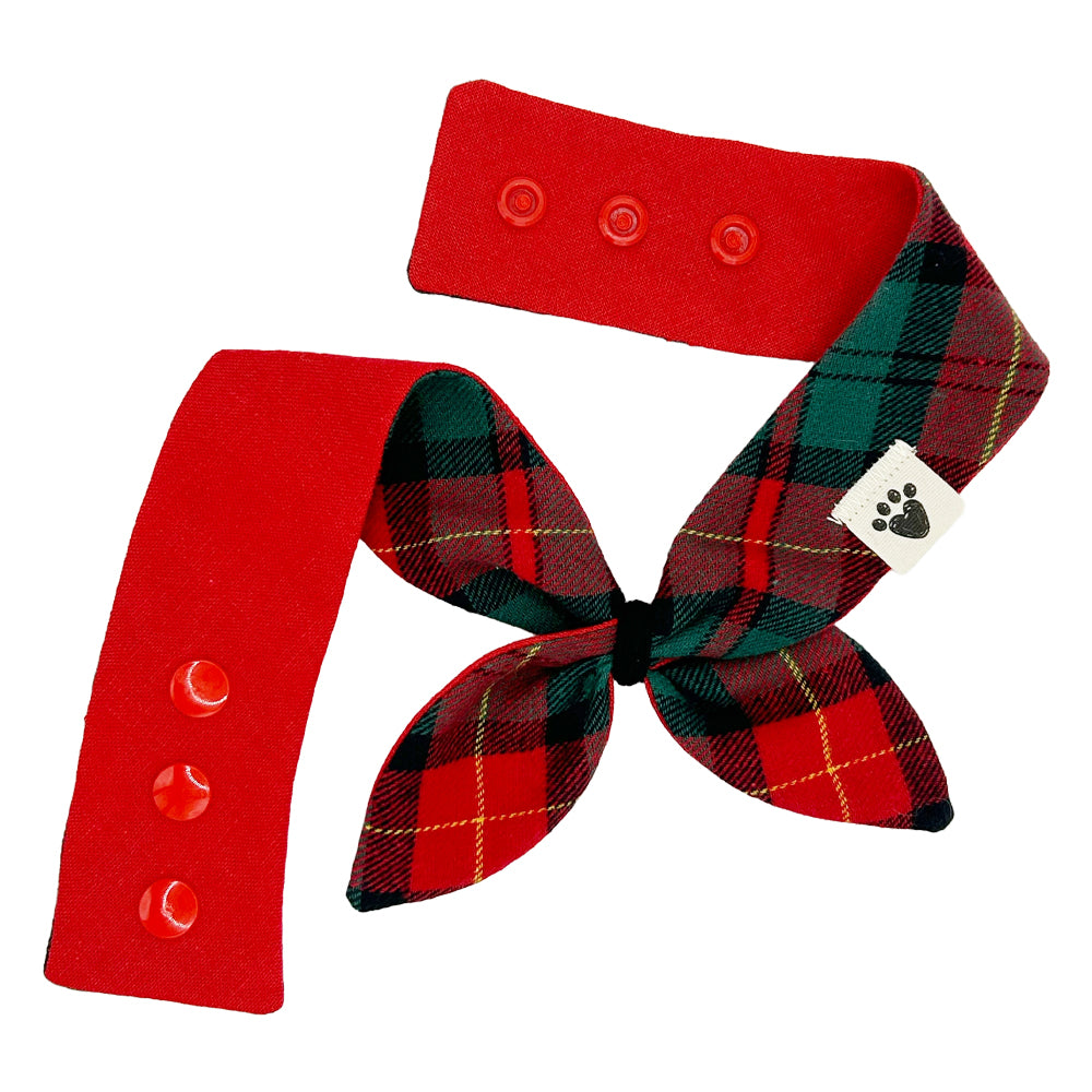 Pajama Plaid/Candy Cane Red Reversible Dog Neckerchief