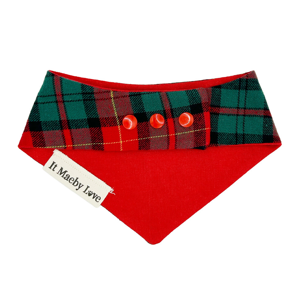 Pajama Plaid/Candy Cane Red Reversible Dog Bandana