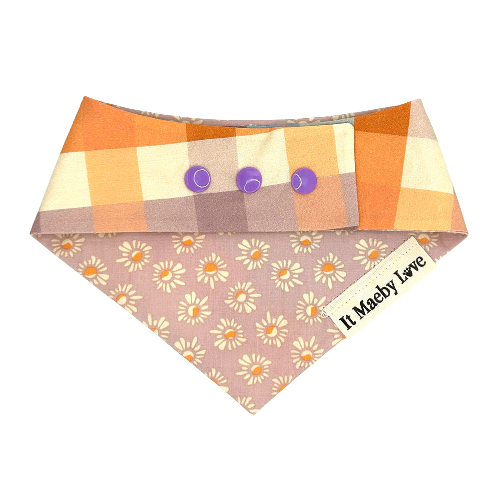 Peach & Thistle Floral/Peach, Blue, Thistle and Cream Plaid Reversible Dog Bandana