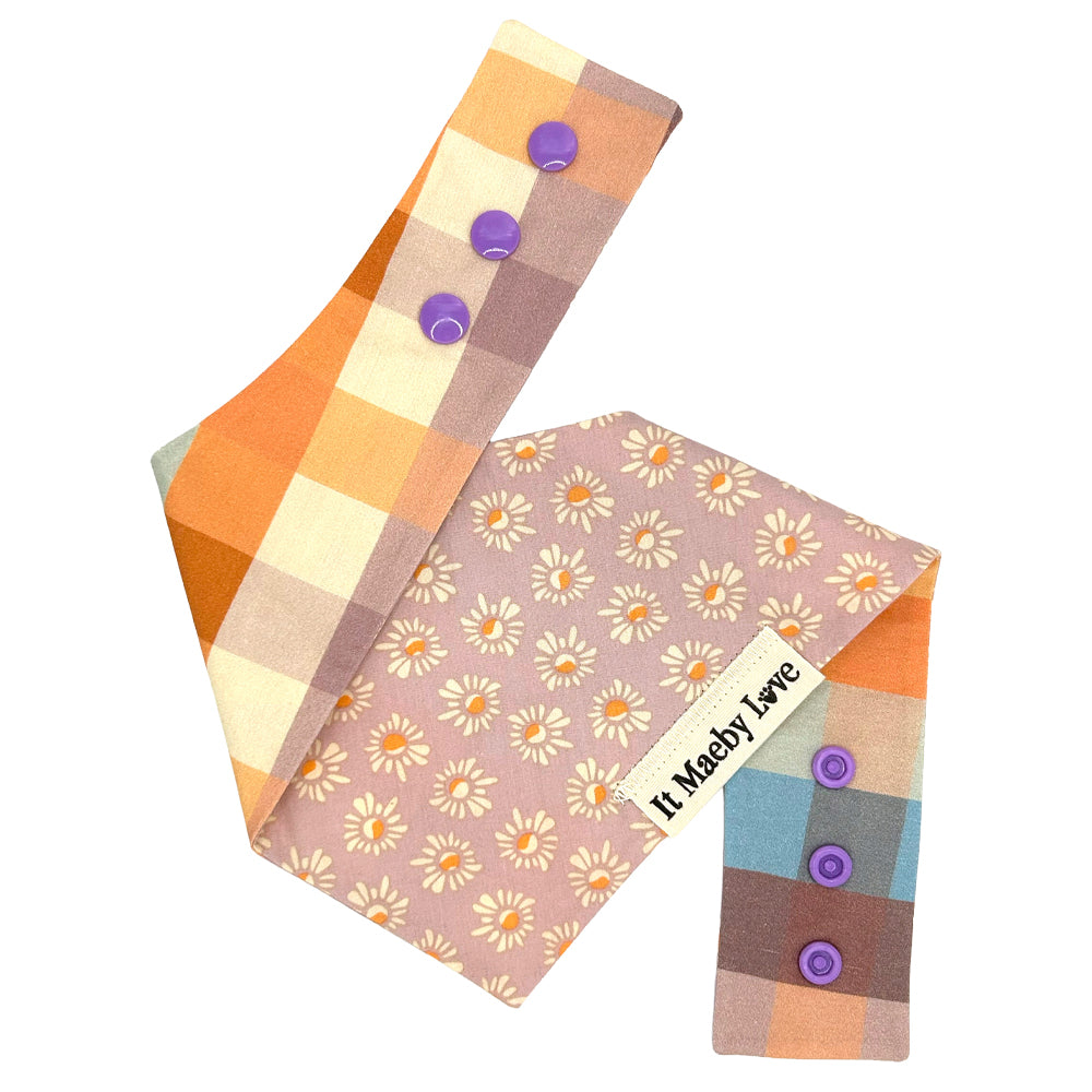Peach & Thistle Floral/Peach, Blue, Thistle and Cream Plaid Reversible Dog Bandana