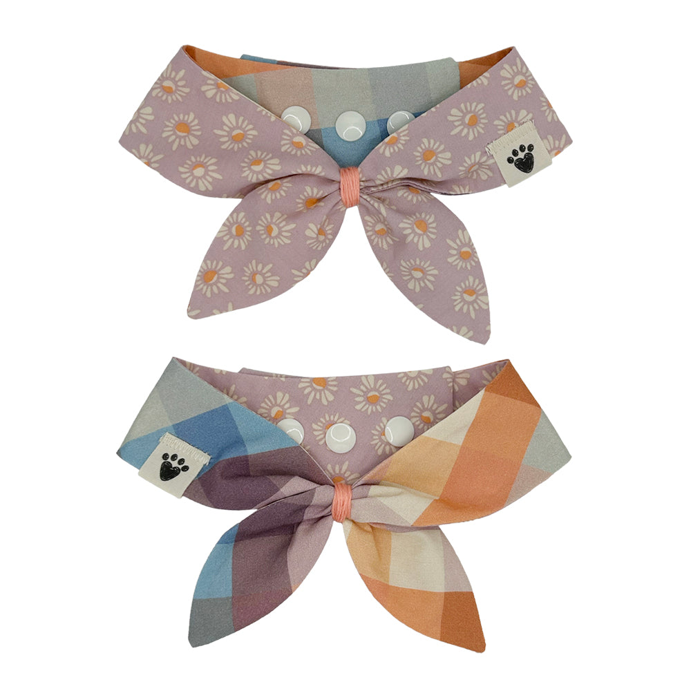 Peach & Thistle Floral/Peach, Blue, Thistle and Cream Plaid Reversible Dog Neckerchief