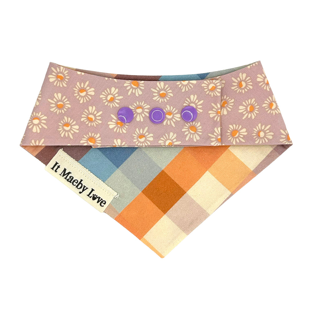 Peach & Thistle Floral/Peach, Blue, Thistle and Cream Plaid Reversible Dog Bandana