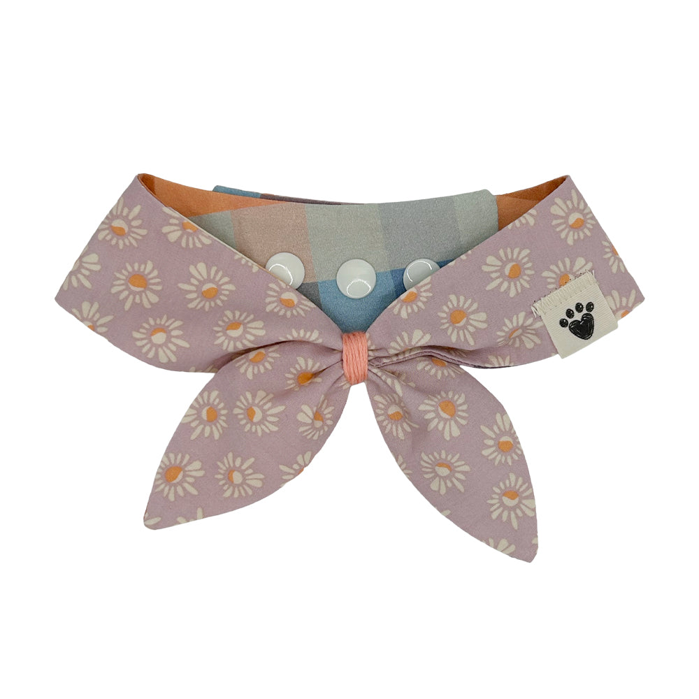 Peach & Thistle Floral/Peach, Blue, Thistle and Cream Plaid Reversible Dog Neckerchief