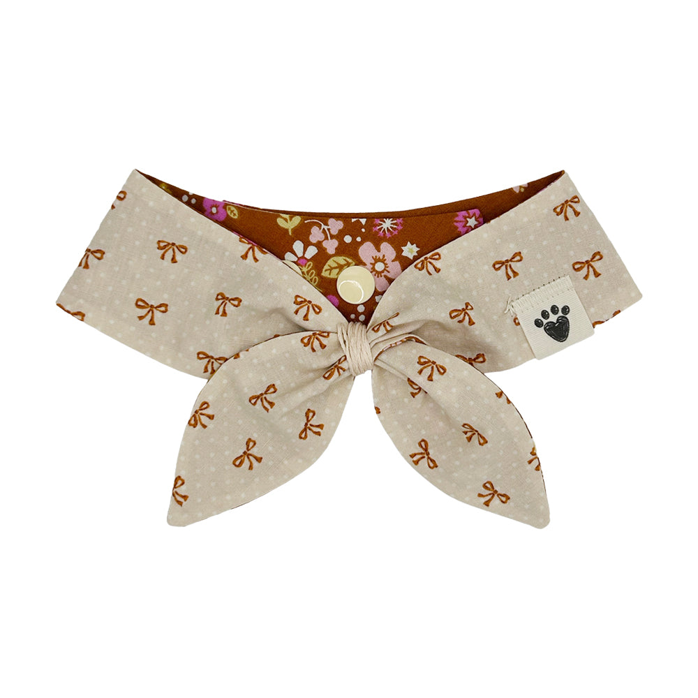 Pecan Bows/Pecan Floral Reversible Dog Neckerchief