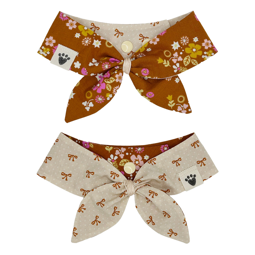 Pecan Bows/Pecan Floral Reversible Dog Neckerchief